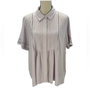 Style & Co Short Sleeve Button Down Blouse - Purple - size Large